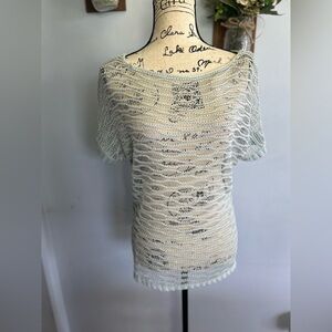 Love stitch cover up vacation top open knitted acrylic‎ metallic thread